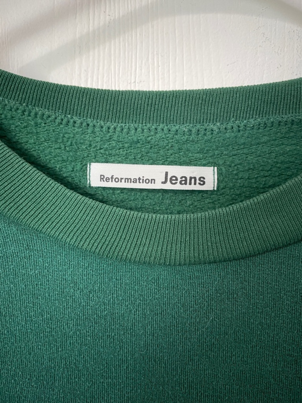 Reformation Jeans Forest Green Cropped Crewneck Sweatshirt Size Small Oversized - Picture 6 of 10